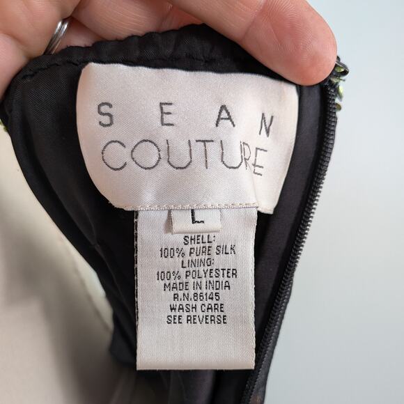 Vintage Sean Collection Prom Dress Maxi Gown L Black Floral Y2K Silk Feminine - Picture 9 of 11